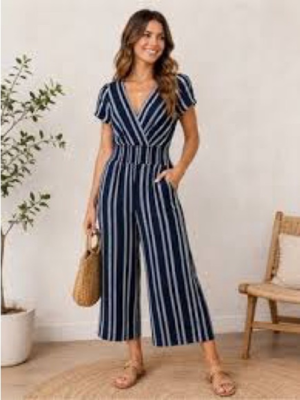 Striped Navy Wide-Leg Jumpsuit by Dolan| Anthropologie